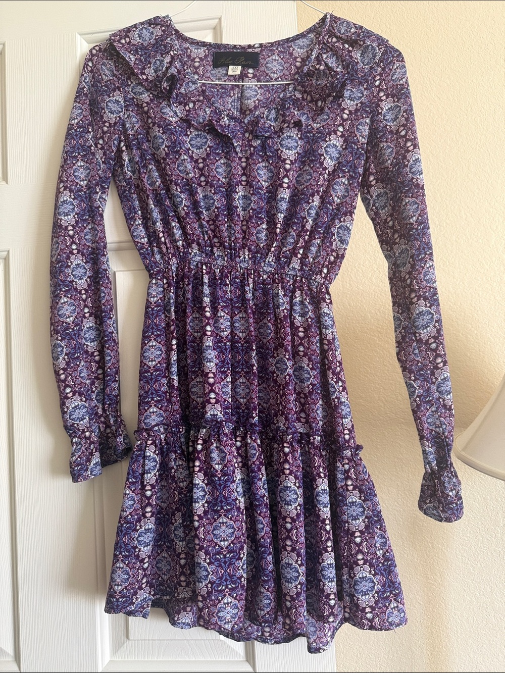 Blue Rain Purple Floral Long-Sleeve Tiered Mini Dress